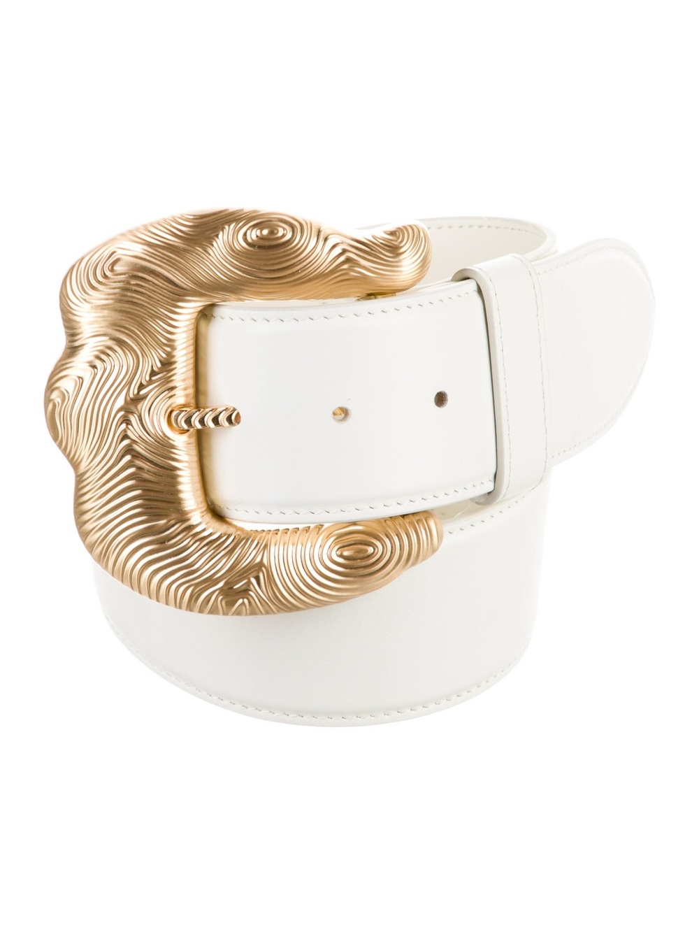 cult gaia White Leather Belt with Textured Gold Buckle